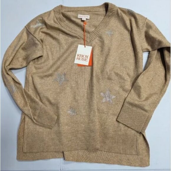 Knox Rose Women's V-Neck Pullover Sweater Tan Medium - Picture 8 of 11